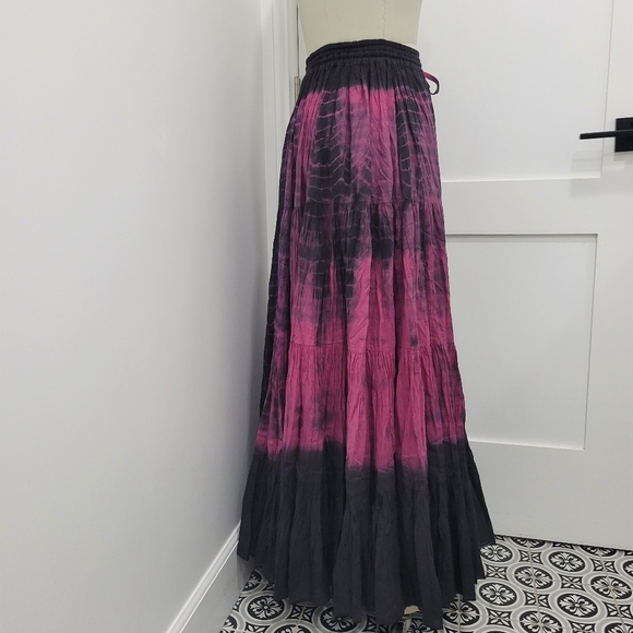 BoheeWohee Women's Cotton Gypsy Boho 4- Tiered A-Line Pleated Max Skirt Size S - Picture 5 of 11